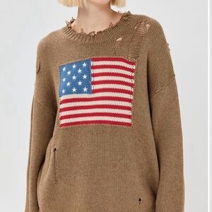 Denimist Distressed Brown Flag Knit Sweater